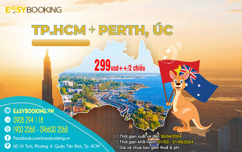 Ưu đãi năm mới 2024 Vé máy bay đi Perth - Úc chỉ từ 299usd khứ hồi | Vietnam Airlines - Easybooking - Gia Huy